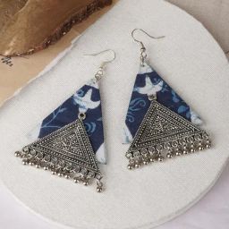 Teejh Ethnic Adhyaa Indigo Blue Fabric Dangler Earring-image-34