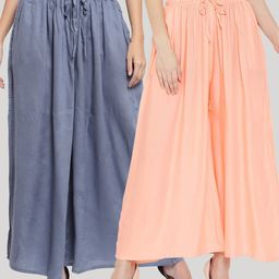 Clora Creation Women Pack Of 2 Grey & Peach-Coloured  Knitted Ethnic Palazzos-22