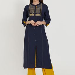 Kvsfab Women Navy Blue Embroidered Straight Kurta-image-51