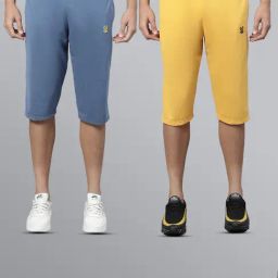 Vimal Jonney Sky Blue & Yellow Regular Fit Lounge Capris- Pack of 2-image-91