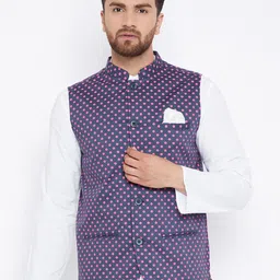 even Men Blue & Pink Printed Nehru Jacket-52