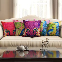 SEJ by Nisha Gupta Multicoloured Set of 5 16'' x 16'' Square Cushion Covers-17