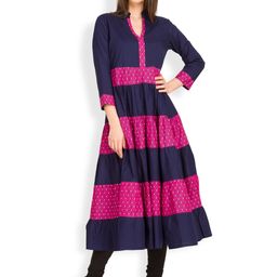 Vishudh Women Navy & Pink Printed Tiered Anarkali Kurta-25