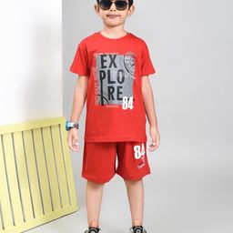 YOUMAA Boys Printed Round Neck Pure Cotton T-Shirt With Shorts-image-44