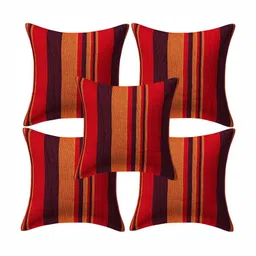 Creeva Red & Orange-Coloured 5 Pieces Striped Cotton Square Cushion Covers-6