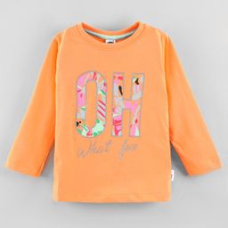 Teddy Cotton Knit Full Sleeves T-Shirt Text Print - Orange-17