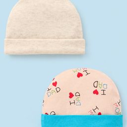 Ben Benny Cotton Cap I Love Dad Print & Solid Pack Of 2 Grey & Peach - Diameter 9 cm-image-6