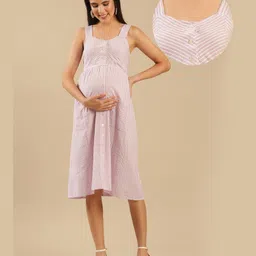 Shades Of Sabi Strappy Sleeveless Striped Maternity Shirt Dress - Purple-picture-39