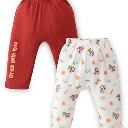 Babyoye 100% Organic Cotton With Eco Jiva Finish Diaper Leggings With Farm Theme Print Pack of 2 - Red & White-image-40