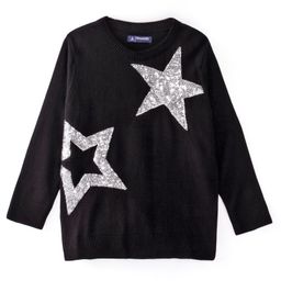 Pine Kids Full Sleeves Fine Knit Star Sequined Sweater - Black-image-7