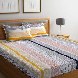 FABINALIV Striped 300 TC Cotton Blend Super King Size Double Bedsheet with 2 Pillow Covers - Multicolor-picture-18