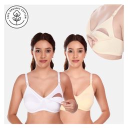 Elite Mom Pack Of 2 Solid Maternity Nursing Bra - White & Skin-image-26