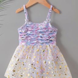 Kookie Kids Sleeveless Frock Style Swim Suit Sequined Design - Purple-image-89