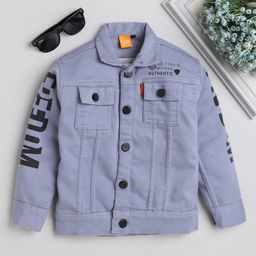 Ministitch Full Sleeves Text Printed  Denim Jacket  -  Airforce Blue-image-62