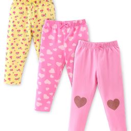 Babyhug Cotton Lycra Knit Stretchable Leggings Floral Print Pack of 3 - Multicolor-image-16