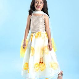 Babyhug Singlet Sleeves Mirror Embroidered Choli with Printed Lehenga & Net Jacket Set - White & Yellow-image-43