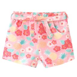Babyhug Single Jersey Knit Mid Thigh Length Shorts with Floral Print - Pink-picture-15