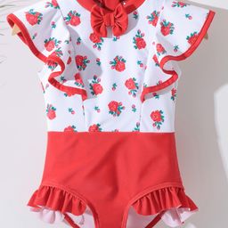Kookie Kids  Sleeveless V Cut Swimsuit with Frill Detailing Strawberry Print - White-image-42