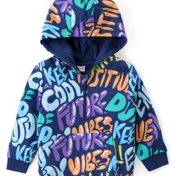 Babyhug Cotton Knit Full Sleeves Sweatshirt with Hood Text Print - Navy Blue-picture-41