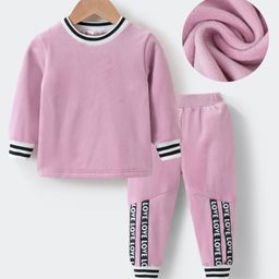 Kookie Kids Full Sleeves Winter Wear Suit with  Text Print - Pink-image-92