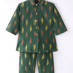 JAV Creations Three Fourth Sleeves Ikat Designed Kurta & Pant Set  - Green-picture-11
