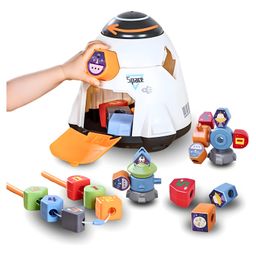NEGOCIO Montessori Spaceship Toy for Toddlers - Fine Motor Skills, Sorting, Stacking & Building Blocks, Lacing Beads Playset-PACK OF 1-COLOR MAY VARY-26