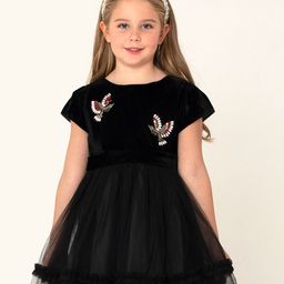 Cherry Crumble By Nitt Hyman Half Sleeves Beads Embellished Birds Designed Tiered Party Dress - Black-image-48
