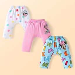 Babyhug Disney Interlock Knit Full Length Diaper Leggings With Minnie Mouse Graphic - Pack of 3 - White Pink & Blue-image-95