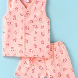 Tango Interlock Knit Sleeveless Shorts Night Suit With Bunny Print - Pink-image-14