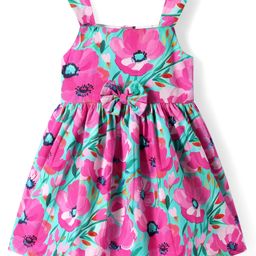 Babyhug Cotton Knit Sleeveless Frock With Floral Print & Bow Applique - Sea Green-image-79