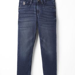US Polo Assn Cotton Full Length Jeans Solid Color With Brand Logo Embroidery - Navy Blue-image-47