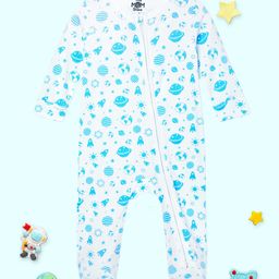 The Mom Store Cotton Knit Full Sleeves Space Theme Printed Sleepsuit - White-picture-15