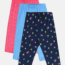 MINI KLUB Cotton Blend Pack Of 3 Solid & Floral Printed Pajamas - Multi Colour-picture-11