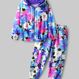 OLLINGTON ST. Cotton Winterwear Set Of Floral Printed Full Sleeves Zipper Hoodie & Joggers - Multicolor-image-44