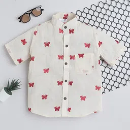 BAATCHEET Cotton Half Sleeves Butterfly Embroidered Shirt - Red-picture-12