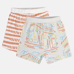 MINI KLUB Cotton Knit Pack Of 2 Abstract Printed Shorts - White-image-102