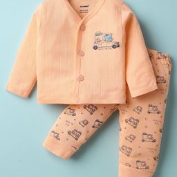 CUCUMBER Sinker Knit Full Sleeves Night Suit with Animal Print - Peach-image-98