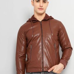 Celio Men Solid Hooded Leather Jacket-picture-41