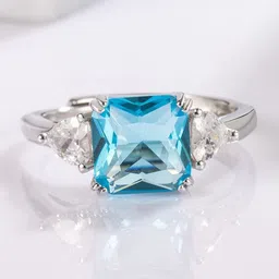 MYKI Silver-Plated Stainless Steel Cubic Zirconia Studded Solitaire Finger Ring-84