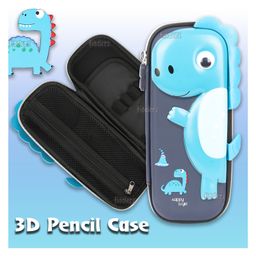 Fiddlerz Pencil Case Dinosaur Hardtop with Multiple Compartments Pouch - Blue image 2