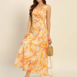 Mast & Harbour Floral Print Georgette A-Line Maxi Dress-picture-25