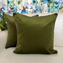 TARA- Sparkling Homes Green 2 Pieces Velvet Square Cushion Covers-image-23
