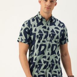 The Indian Garage Co Men Grey & Navy Blue Slim Fit Printed Casual Shirt-image-92