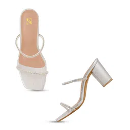 ZENVO Embellished Open Toe Block Heel Pumps image 2