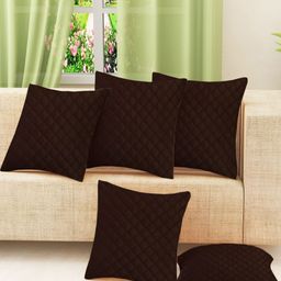 IVAZA Brown Set of 5 Checked Velvet Square Cushion Covers-15