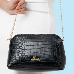 Lavie Black Textured Structured Sling Bag-6