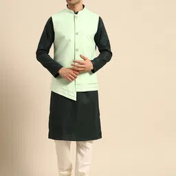 KISAH Men Green Solid Gotta Patti Kurta Jacket Set with Churidar-picture-43
