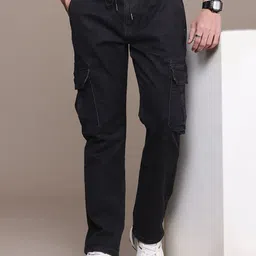 WROGN Men Relaxed Fit Light Fade Stretchable Cargo Jeans-image-40