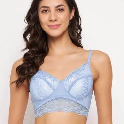 Clovia Blue Lace Full Coverage Bralette Bra-image-36