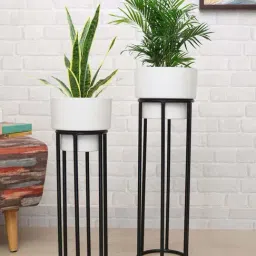 Homesake Black & White Metal Planters With Decorative Stand Vases Vases-image-30